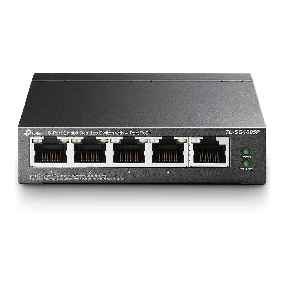 TP-Link 5 Port Gigabit PoE Switch, 4 PoE Ports @65W (TL-SG1005P) Black