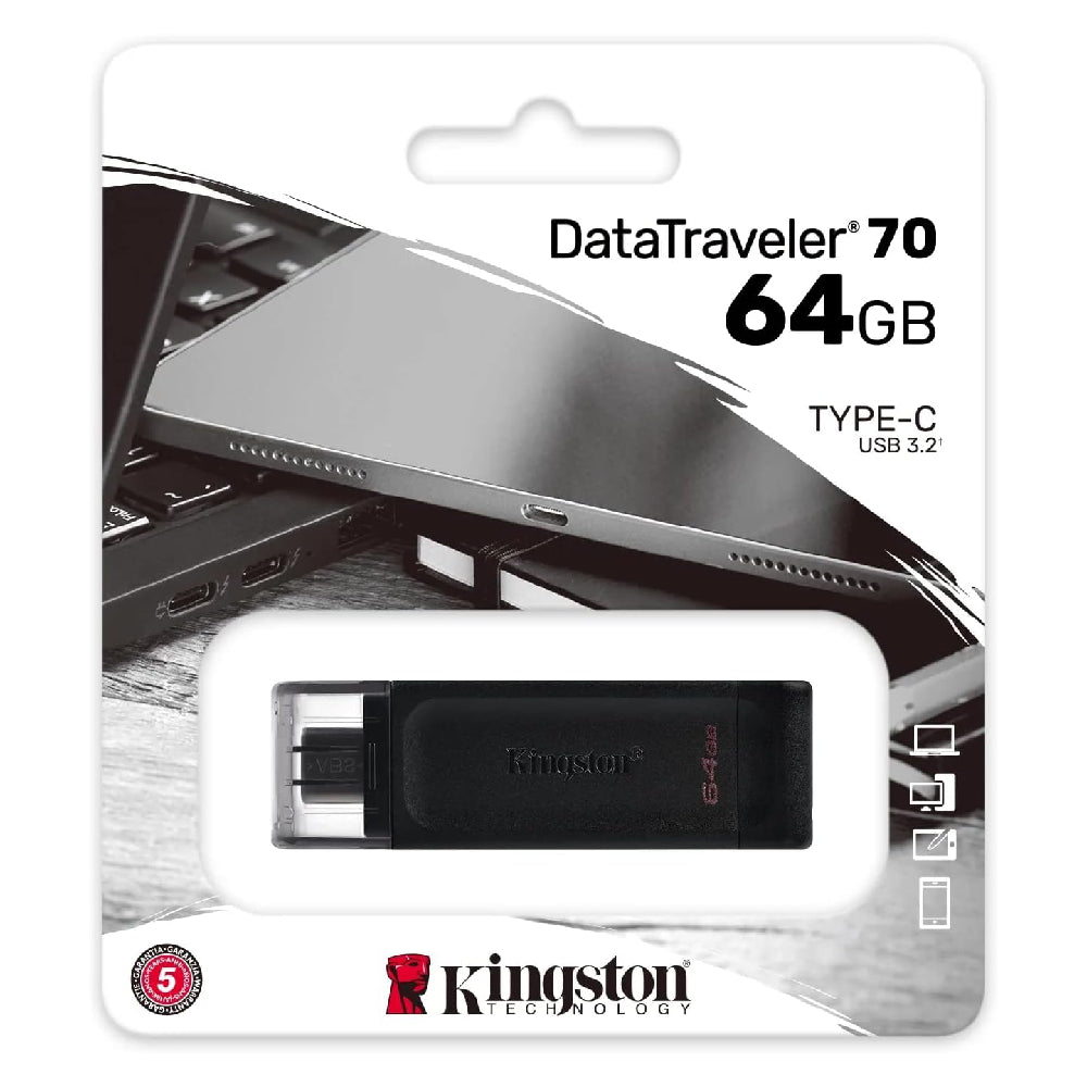 Kingston DataTraveler 70 64GB Portable and Lightweight USB-C flashdrive with USB 3.2 Gen 1 speeds DT70/64GB