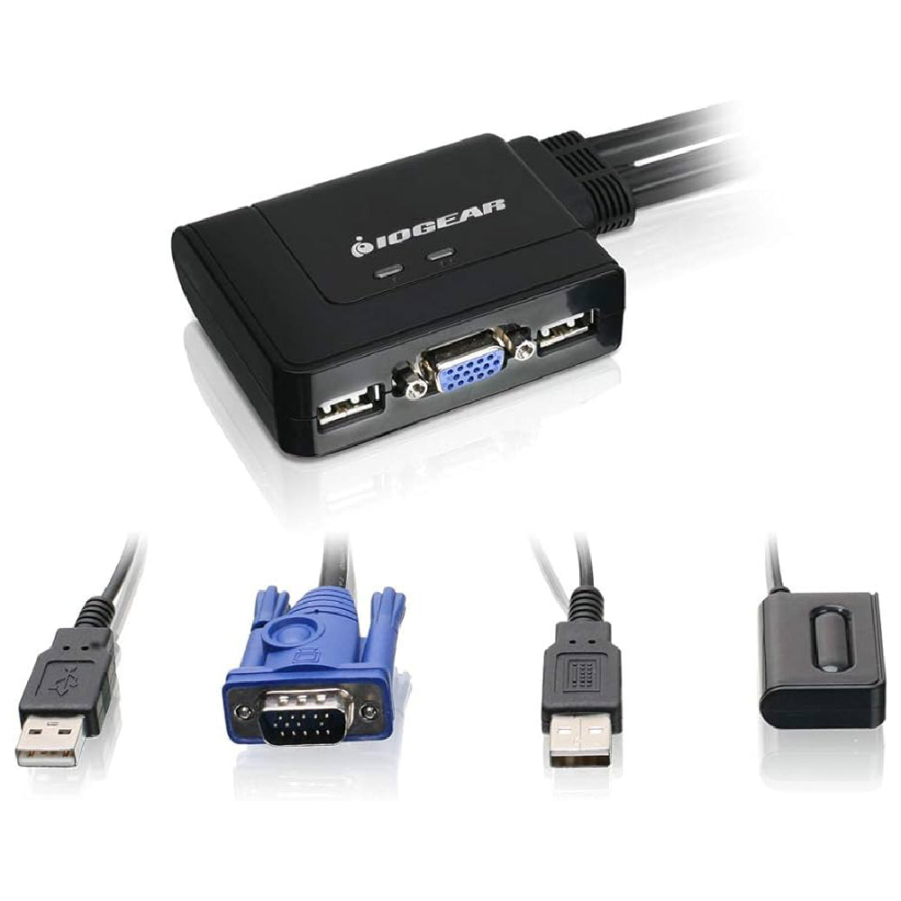 IOGEAR 2-Port USB DVI Cable KVM Switch with Cables and Remote, GCS922U