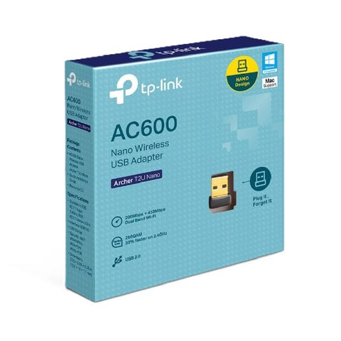 TP-Link Mini - AC600 USB 2.0 Wifi Adapter (Archer T2U Nano) - 2.4G/5G Dual Band Wireless Network Adapter for PC Desktop