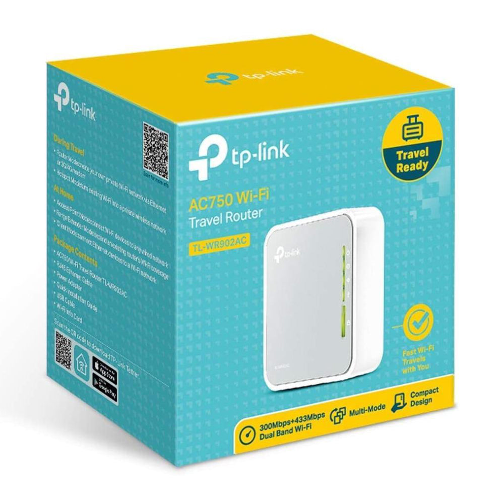 TP-Link AC750 Wireless Portable Nano Travel Router(TL-WR902AC) - Support Multiple Modes, WiFi Router/Hotspot/Bridge/Range Extender/Access Point/Client Modes, Dual Band WiFi, 1 USB 2.0 Port (Copy)